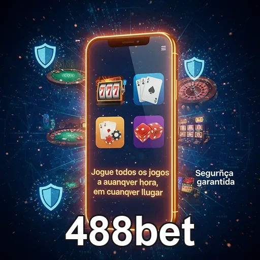Tela de smartphone com jogos de casino acessados no app 488bet